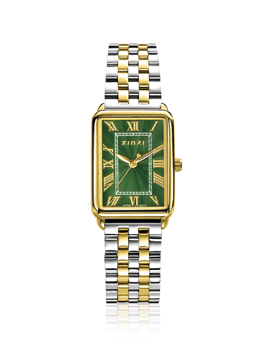 ZINZI Elegance Watch Green Dial and Rectangular Case Stainless Steel bicolor Chain Strap 28mm  ZIW1935